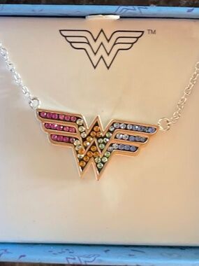 Rainbow crystal Wonder Woman silver necklace NEW in BOX GREAT GIFT